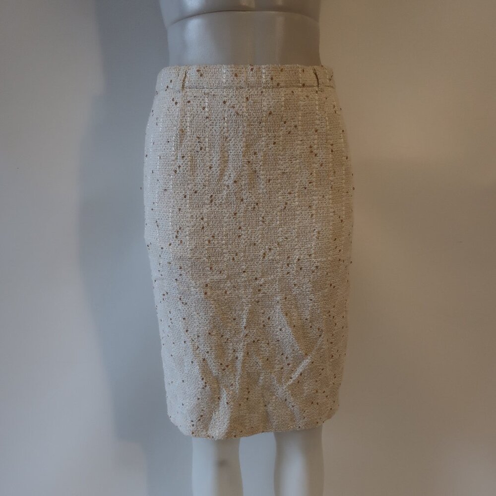Womens Escada Cream Tweed & Gold Sequin Skirt 38 EUR/US M